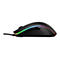 Schwarze Gaming-Maus mit farbigen LED-Lichtern. Die Maus ist von der Seite abgebildet.