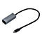 Adaptateur USB-C vers Ethernet gris avec un cÃ¢ble noir. L'adaptateur a un corps rectangulaire et un port RJ45.
