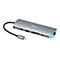 Station d'accueil USB-C grise avec ports, cÃ¢ble et prise. Inscription : I-tec.