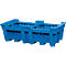 Blue, rectangular plastic box with two separate compartments. The box has reinforced sides and a raised edge.