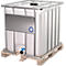 IBC Container, 1000 Liter, HDPE, stapelbar, Auslaufventil, auf Holzpalette, B 1200 x T 800 x H 1163 mm, natur