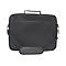 Schwarze Laptoptasche mit Tragegriff und verstellbarem Schultergurt vor weißem Hintergrund.