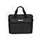 Schwarze Laptoptasche mit Manhattan-Logo auf der Fronttasche und Tragegriffen vor weißem Hintergrund.