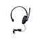 Schwarzes On-Ear-Headset mit verstellbarem Mikrofonarm und USB-Anschluss vor weißem Hintergrund.