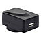 Schwarzer USB-Steckdosenadapter vor weißem Hintergrund.