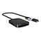 Schwarzer Kartenleser mit USB- und USB-C-Anschluss. Auf der Oberfläche stehen die Bezeichnungen: microSD, SD, MS und CF.