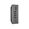 Graue Dockingstation mit mehreren USB-AnschlÃ¼ssen, SD-Kartenleser und Audioanschluss. Auf weiÃŸem Hintergrund isoliert.