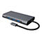 Grauer USB-C-Hub mit drei USB-A-AnschlÃ¼ssen und einem schwarzen Kabel vor weiÃŸem Hintergrund.