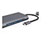 Grauer USB-C-Hub mit drei blauen USB-AnschlÃ¼ssen und schwarzem Kabel.