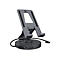 Grauer Tablet-StÃ¤nder mit integriertem USB-Hub, Kabel und diversen AnschlÃ¼ssen.