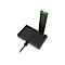 Ein schwarzes ICY DOCK-GerÃ¤t mit einem vertikal eingesteckten grÃ¼nen Speichermodul. Ein Kabel ist angeschlossen.