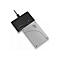 Ein schwarzer ICY DOCK Adapter verbindet eine silberne Intel SSD. Blaues Licht zeigt Betrieb an. Kabel am Adapter.