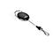 Black ID badge reel with silver border and carabiner hook, lies diagonally on a white background. The "DURABLE" logo is visible.