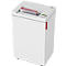 White paper shredder with paper being inserted. The on/off switch is outlined in green.