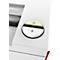White element featuring a round, illuminated button displaying 'R' and a power symbol. The design is minimalistic.