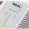 Close-up van een witte besturingseenheid met lichten, het IDEAL-opschrift en de notitie "Made in Germany".