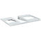 Two white, rectangular plastic parts with rectangular cutouts.