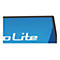 Gros plan d'un écran avec un fond bleu et l'inscription blanche "o Lite".