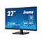 Un moniteur iiyama noir avec un écran bleu affichant "27 pouces". Autres icônes : "100 Hz", "IPS", "USB HUB".