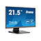 Ein 21,5 Zoll Iiyama ProLite T2252MSC Monitor mit blauem Bildschirm, schwarz umrandet und einem schwarzen Standfuß.