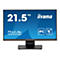 Ein schwarzer Touchscreen-Monitor mit der Aufschrift 21,5 Zoll und der Marke Iiyama. Der Monitor steht auf einem schwarzen Standfuß.