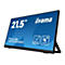 Schwarzer iiyama Monitor mit blauem Bildschirm. Aufschrift: 21,5 Zoll, iiyama, ProLite, T2255MSC, MPP2.0 Support, PCAP 10.