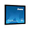 Schwarzer Touchscreen-Monitor mit blauem Hintergrund und weißem Logo von Iiyama, Text 'ProLite TF1534MC-B7X' und Symbol für 10-Punkt-Touch.
