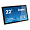 Schwarzer Touchscreen-Monitor mit der Aufschrift 22 Zoll, iiyama, ProLite, IPS und 10-Punkt-Touch.