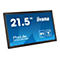 Ein schwarzer Touchscreen-Monitor mit der Aufschrift "21,5 Zoll iiyama ProLite TF2238MSC". Auf dem Bildschirm befinden sich Symbole für IPS und PCAP.