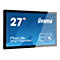 Iiyama ProLite 27 Zoll Touchscreen Monitor mit blauem Display auf weißem Hintergrund.