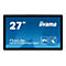 27-Zoll iiyama ProLite Touchscreen-Monitor vor blauem Hintergrund mit IPS- und 10-Punkt-Touch-Symbol.