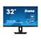 Ein 32-Zoll-Monitor der Marke iiyama, ProLite-Modell XUB3293UHSN. Blaue Anzeige mit Logos und Anschlüssen.