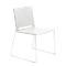 White chair with a simple design. Seat and backrest are made of light plastic. The frame is made of chrome-plated metal.
