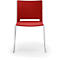 A red chair with white legs, isolated against a white background. The backrest has a rectangular cutout.