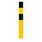 Yellow and black bollard against a white background. Black at the top and bottom, yellow and black in between.