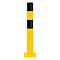 Yellow bollard with black stripes, against a white background.