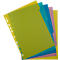 Meerkleurige transparante insteekhoezen, geel, groen, blauw en roze. De gele heeft perforaties.
