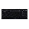 Schwarze Tastatur mit weiÃŸen Beschriftungen. Auf den Tasten stehen Buchstaben, Zahlen und Sonderzeichen.
