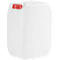 White canister with red lid. The canister has a rectangular shape with rounded corners.