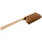Wooden broom with light wooden handle and brown bristles.