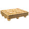 A stack of six light brown pallets, designed for the transportation of goods.