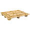 Light brown wooden pallet, square, with textured surface and legs.
