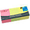 A pack of sticky notes in pink, yellow, and green, with text such as "ORGANISE YOUR WORK!" and "INFO notes".