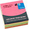 A pink sticky note pad with various colored sheets and text: ORGANISE YOUR WORK!