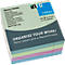 A square block of sticky notes with text in multiple languages. The notes are in pastel colors and printed with "ORGANISE YOUR WORK!"