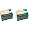 Twee stapels gele post-its met een blauwe rand. Tekst: Organiseer je werk! Lijm op waterbasis. Verplaatsbaar.