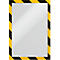 A white rectangle, framed by a yellow and black warning stripe.