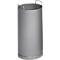 Grauer, zylindrischer Abfalleimer mit zwei Griffen.