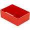 Red rectangular box with a cutout on the side. Ideal for storage.