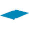 A bright blue rectangular object with rounded corners and two cutouts on the short sides.